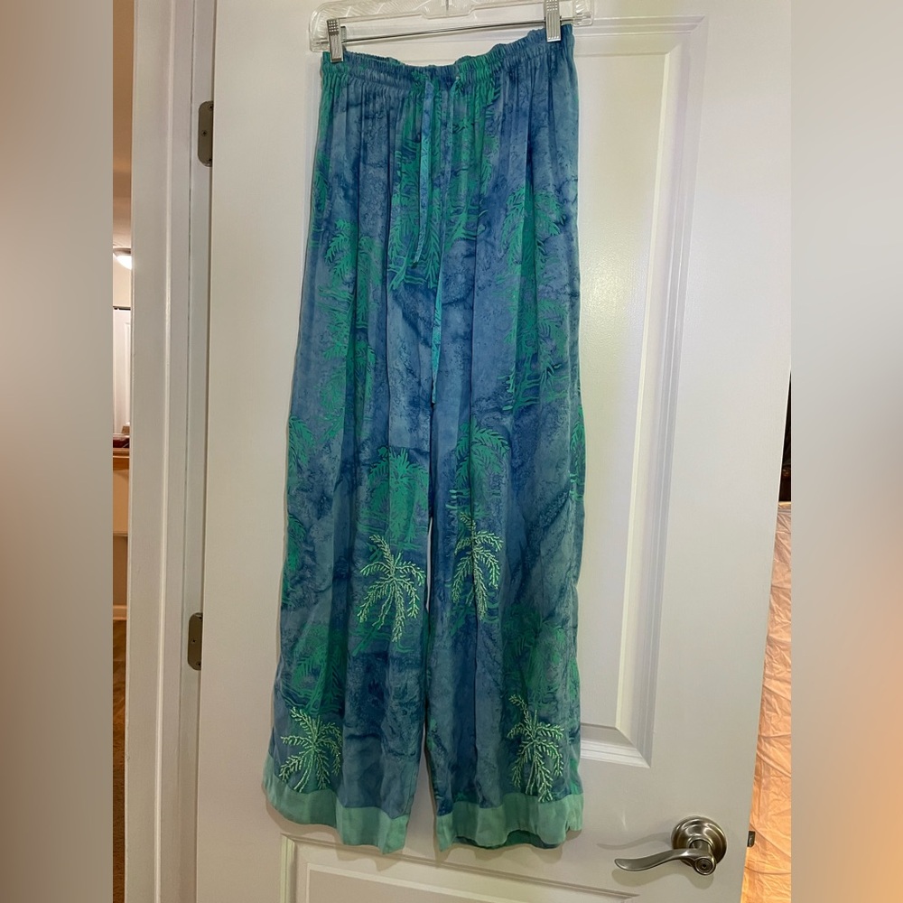 Beaded Nativewear Designs Batik Blue and Green Straight Leg Pants Med